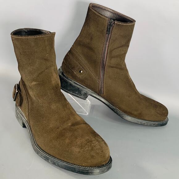 TOD'S Size 8 Brown Suede Side Zipper Ankle Boots - Picture 1 of 8
